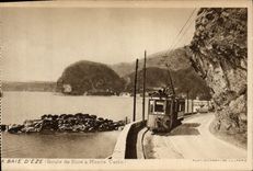 CPA A Baie d'Eze Route de Nice a Monte Carlo Train Tramway
