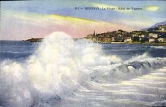 CPA Menton La Plage Effet de Vagues 