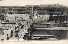 CPA Paris La Place de la Concorde et la Seine Bateau Peniche