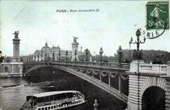 CPA Paris Pont Alexandre III Bateau Peniche
