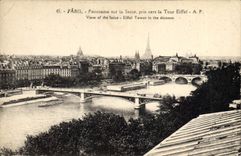 CPA Paris Panorama sur la Seine pris vers la Tour Eiffel 