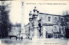 CPA Aix en Provence Eglise de la Madeleine fontaine des Precheurs 
