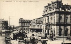 CPA Bordeaux la Gare St Jean Depart et l'hotel Terminus Tramway