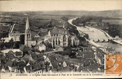 CPA Auxerre l'Eglise Saint Germain et le Pont de la Tournelle vus de la Cathedrale 