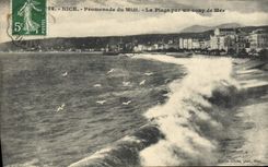 CPA Nice Promenade du Midi La Plage par un coup de Mer 