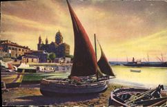 CPA La Douce France Cote d'Azur Saint Raphael Le Port et Notre Dame de la Victoire Bateaux