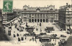 CPA Paris Gare St Lazare Cour de Rome Tramways