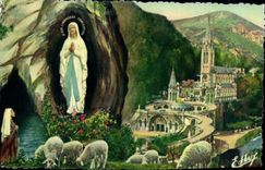 CPA Lourdes La Basilique et l'Apparition 