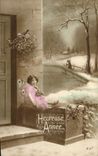 CPA Heureuse Annee Enfant Papillon