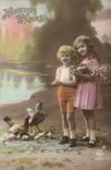 CPA Heureuses Paques Enfants