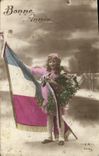 CPA Bonne Annee Drapeau Enfant