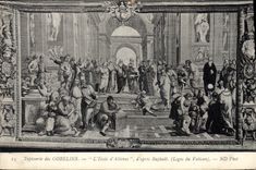 CPA Tapisserie des Gobelins l'Ecole d'Athenes d'apres Raphael Loges du Vatican 