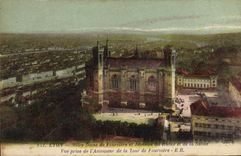 CPA Lyon Notre Dame de Fourviere et Jancin du Rhone et de la Saone Vue prise de l'Assenseur 