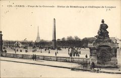 CPA Paris Place de la Concorde Statue de Strasbourg et Oblisque de Louqsor Tour Eiffel