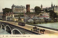 CPA Pau le Pont de Jurancon et le Chateau Tramway