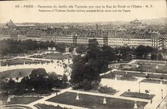 CPA Paris Panorama du jardin des Tuileries pris vers la Rue de Rivoli et l'Opera 