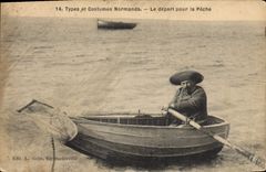 CPA Types et Costumes Normands Le depart pour la Peche 