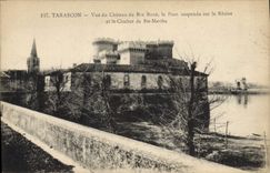 CPA Tarascon vue du Chateau du Roi Rene le Pont suspendu sur le Rhone et le Clocher de Ste Marthe 
