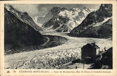 CPA Chamonix Mont Blanc Gare du Montenvers Mer de Glace et Grandes Jorasses 