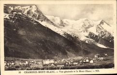 CPA Chamonix Mont Blanc Vue generale et le Mont Blanc 