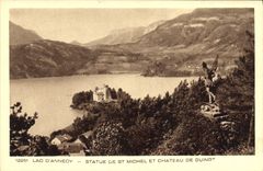 CPA Lac d'Annecy Statue de St Michel et Chateau de Duingt 