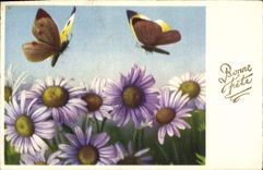 CPA Bonne Fete Fleurs Papillons