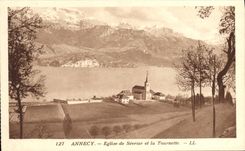 CPA Annecy Eglise de Sevrier et la Tournette 