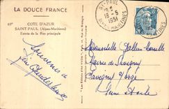 CPA La Douce France Cote d'Azur Saint Paul Alpes Maritimes Entree de la Rue principale