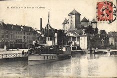 CPA Annecy le Port et le chateau Bateau