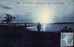 CPA Les Landes Etude de clair de lune au bord des Etangs 