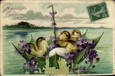 CPA Poussins Fleurs