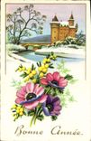 CPA Bonne Annee Fleurs