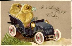 CPA To wish you a Happy Easter Automobile Poussins