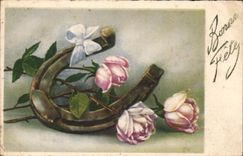 CPA Bonne Fete Fleurs Fer a cheval