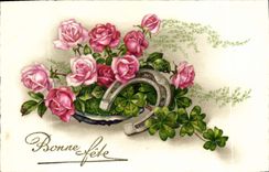 CPA Bonne Fete Fleurs Fer a cheval