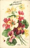 CPA Heureux Anniversaire Fleurs