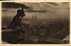 CPA Notre Dame de Paris Chimere Le Philosophe facade Ouest Dans Le Fond l'Eglise St Sulpice 