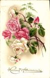 CPA Heureux Anniversaire Fleurs