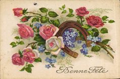 CPA Bonne Fete Fleurs Fer a cheval