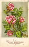 CPA Heureux Anniversaire Fleurs