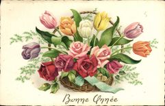CPA Bonne Annee Fleurs