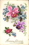 CPA Bonne Annee Fleurs Fer a cheval