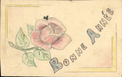 CPA Bonne Annee Fleurs (dessin à la main)