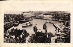 CPA Dieppe Panorama du Port pris de l'Eglise Saint Jacques Bateaux