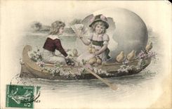 CPA Fantaisie Enfants Œuf Bateau