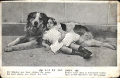 CPA Lili et son Chien Enfant