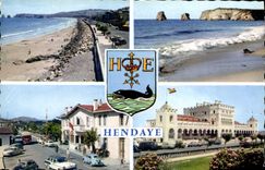 CPA Souvenir d'Hendaye Frontiere Franco Espagnole la plage vers les deux Jumeaux pont International 