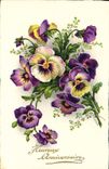 CPA Heureux Anniversaire Fleurs