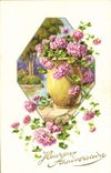CPA Heureux Anniversaire Fleurs