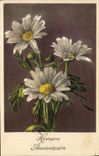 CPA Heureux Anniversaire Fleurs